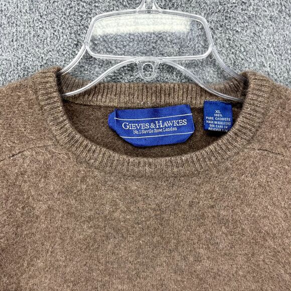 Gieves Hawkes Cashmere Sweater Men’s XL Brown Savile Row Long Sleeve - Picture 3 of 16